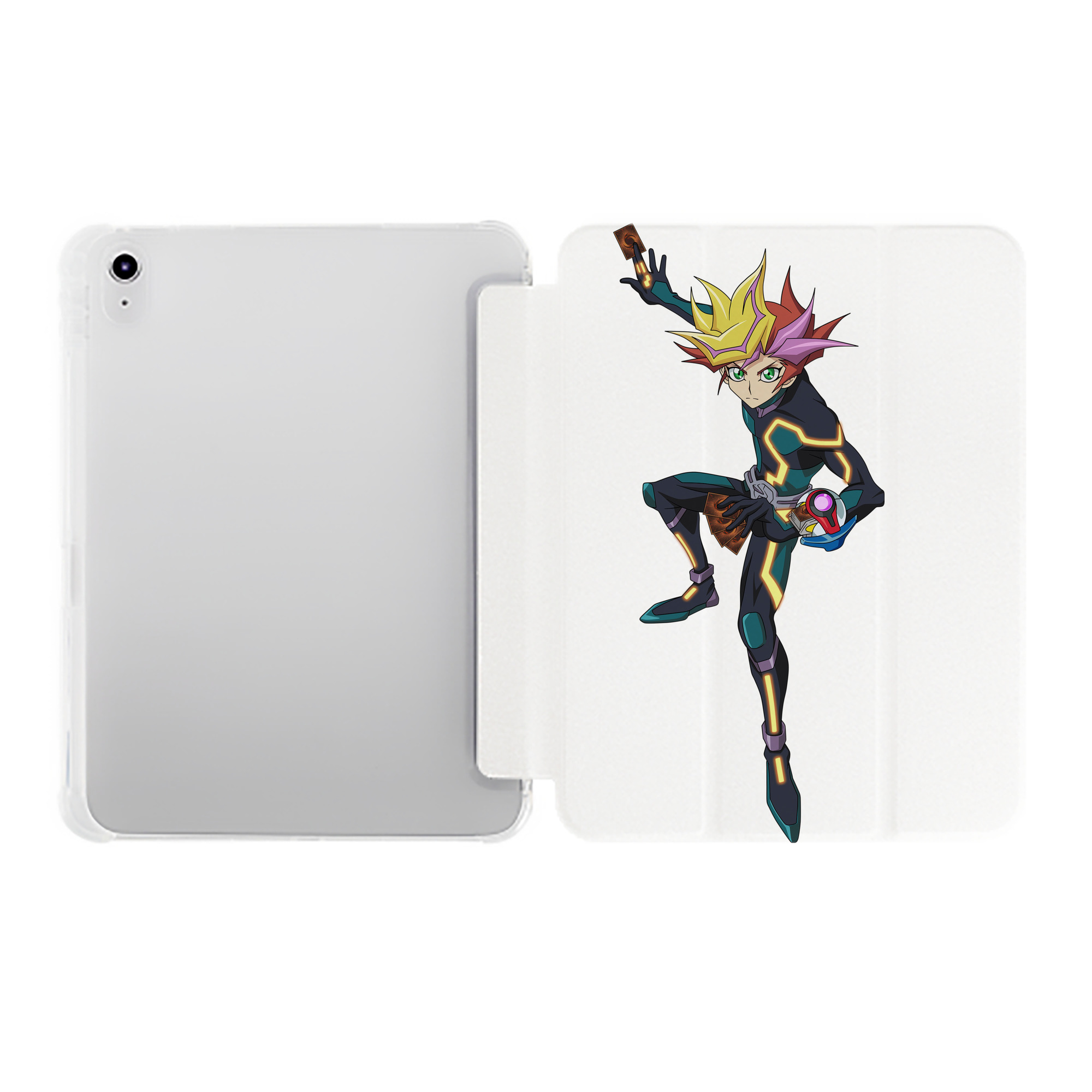 （画像用） 遊☆戯☆王 Yu-Gi-Oh! IPad ケース ペン収納付き 三つ折りスタンド PUレザー×シリコン 対応機種9.5/10.5/10.9インチ